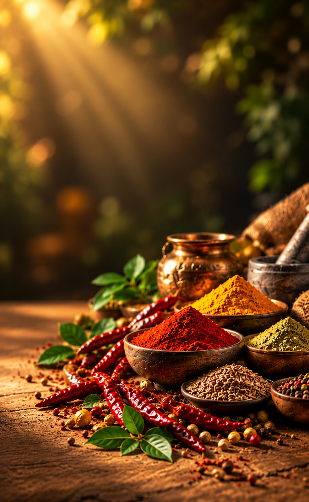 Indian spices in a rustic setting